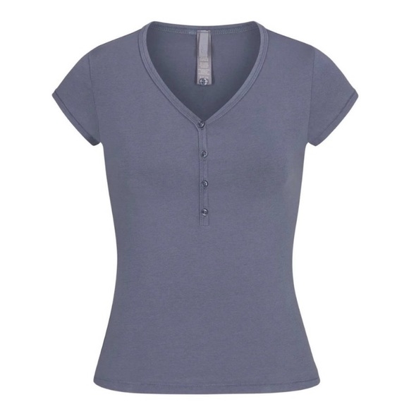 Skims New Vintage Henley T-Shirt - Steel Blue - Picture 1 of 5